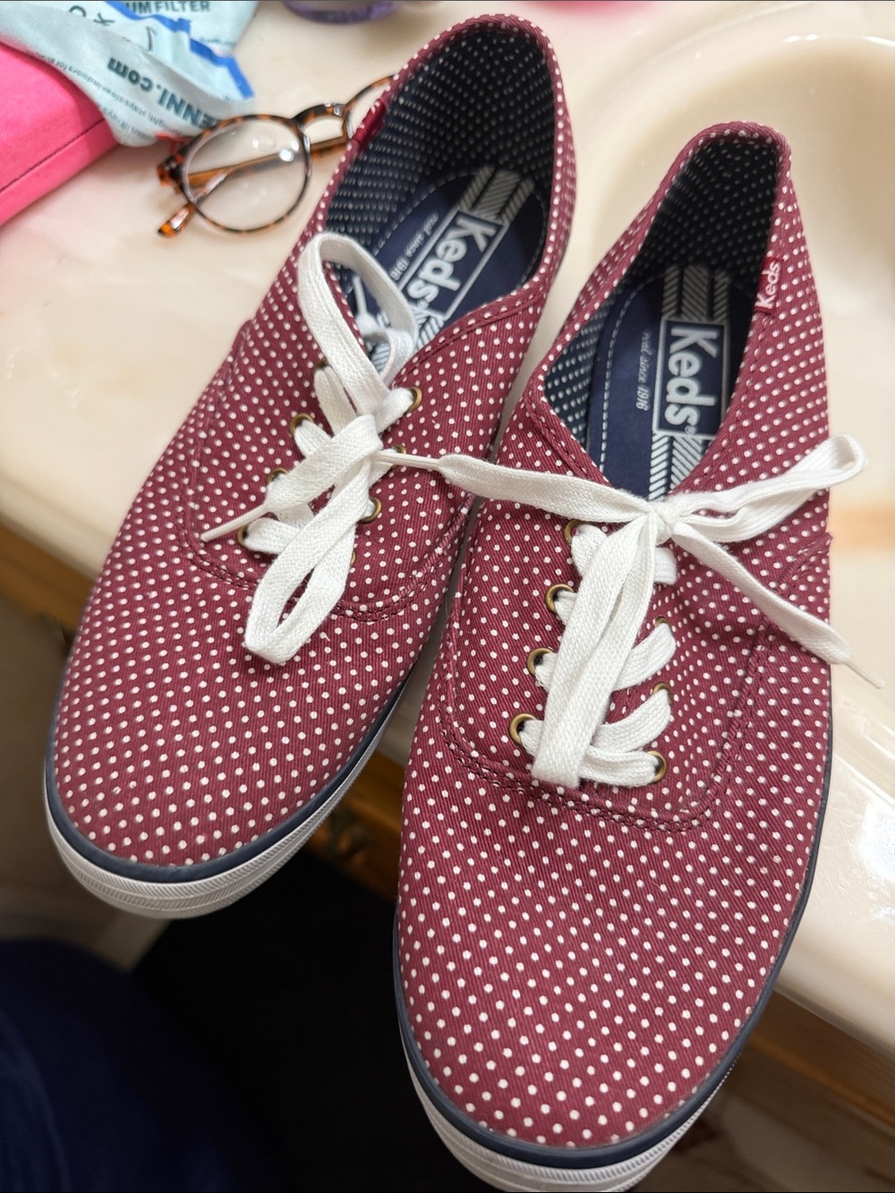 Keds Women’s Burgundy Polka Dot Canvas Sneakers